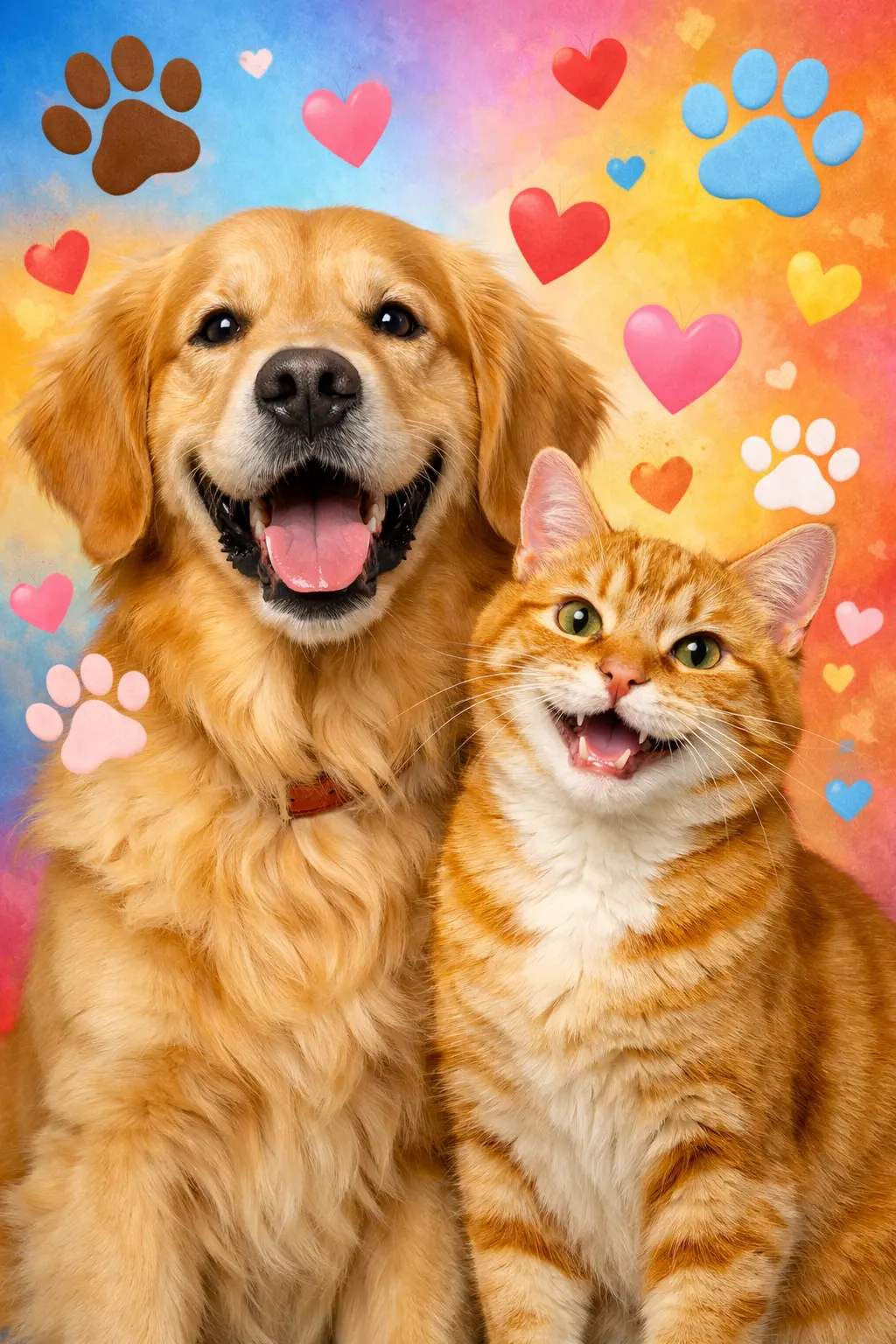 Cachorro e gato felizes juntos