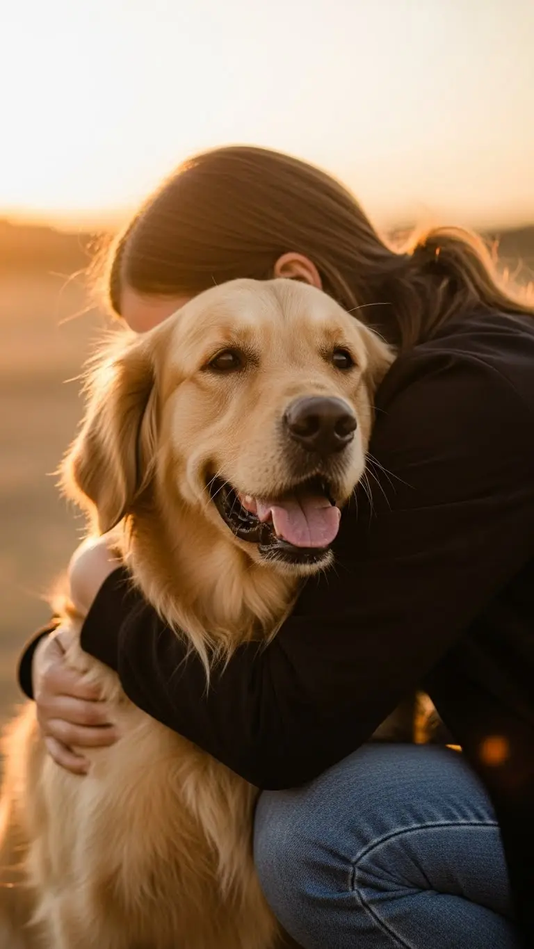 Tutor abraçando cachorro