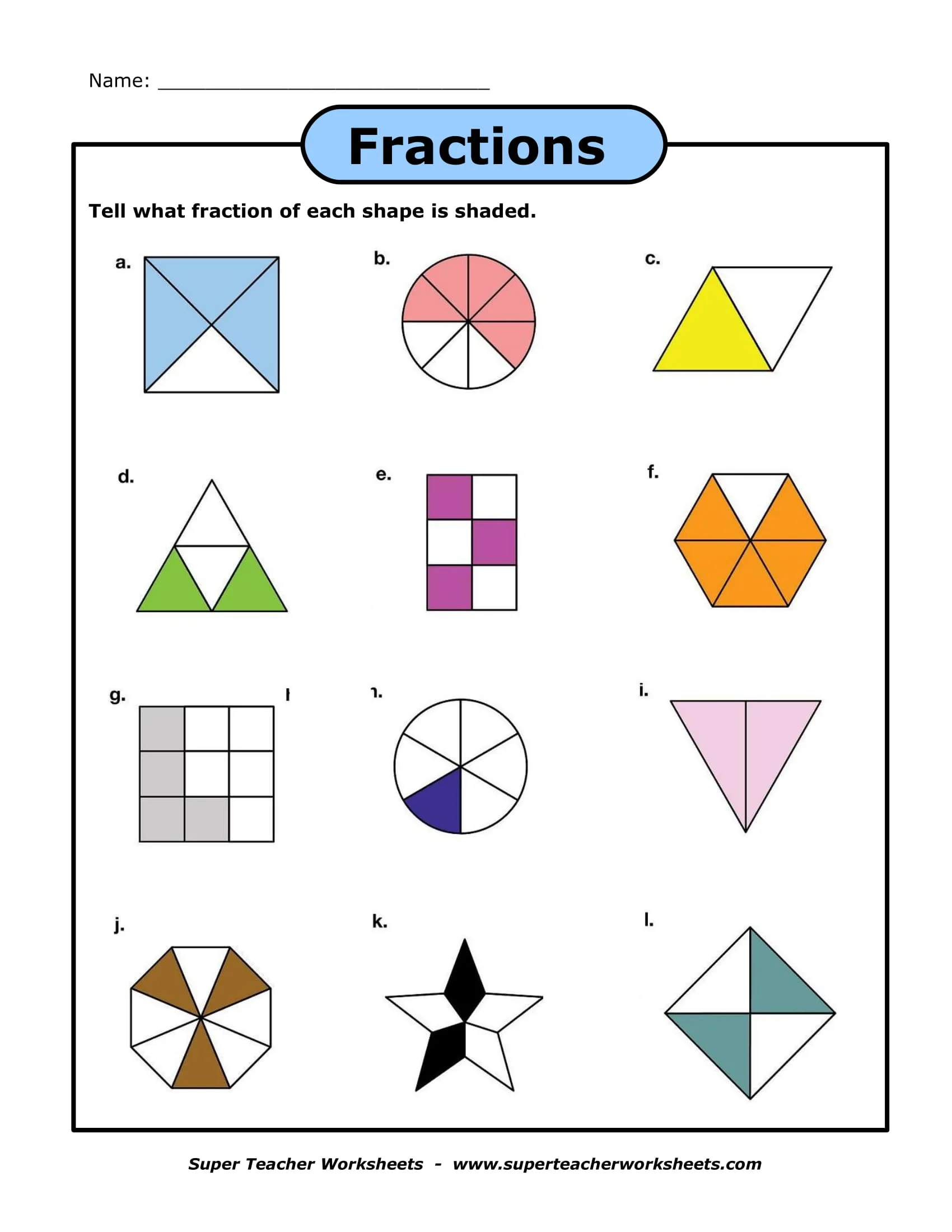 Atividade de Basic Fractions Worksheets For Beginners Pdf - Folha 3