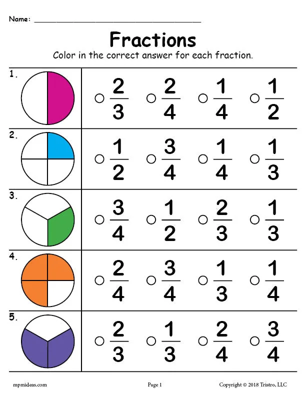 Atividade de Basic Fractions Worksheets For Beginners Pdf - Folha 6
