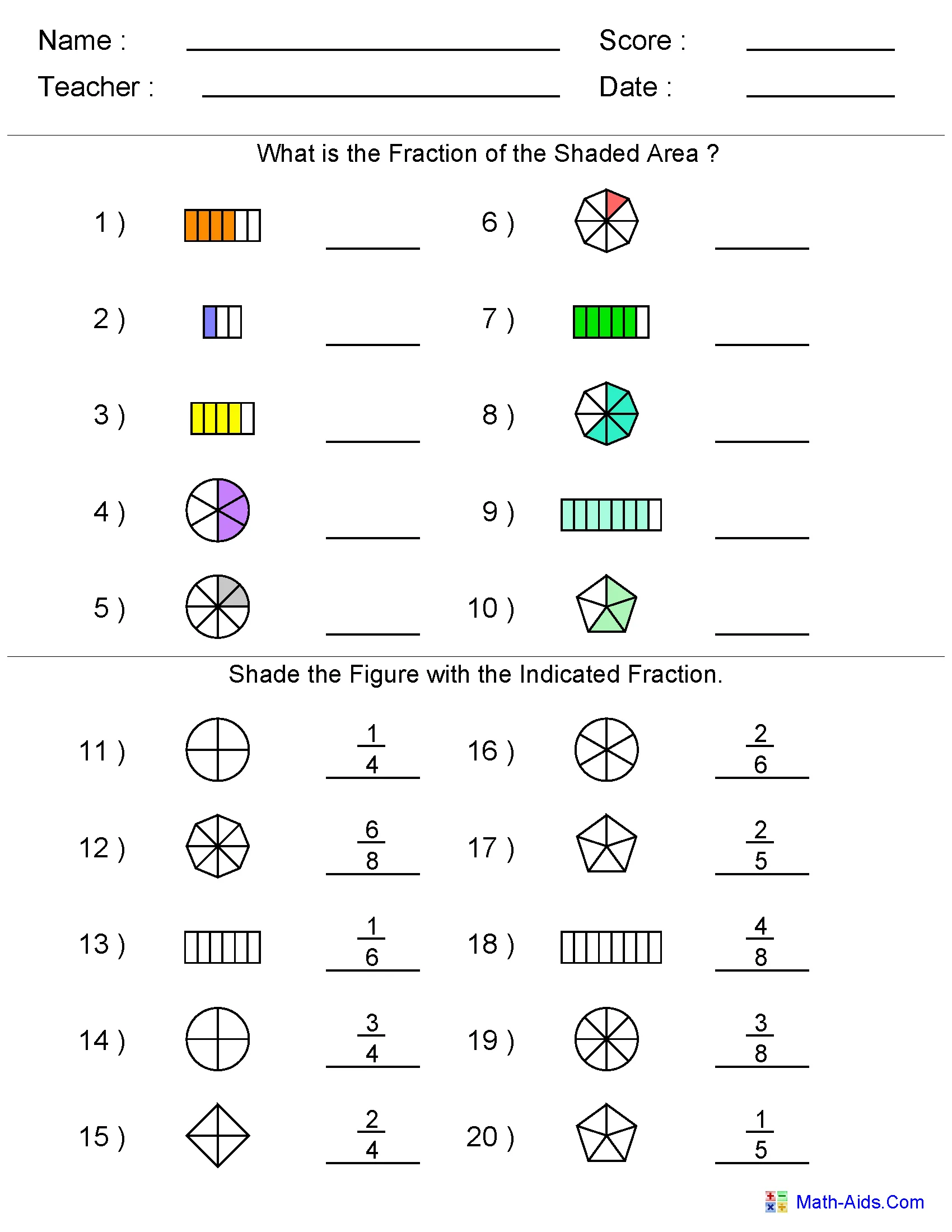 Atividade de Basic Fractions Worksheets For Beginners Pdf - Folha 20