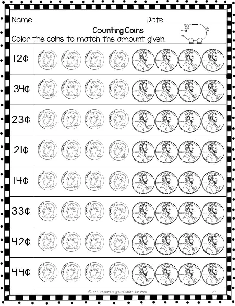 Atividade de Counting Money Worksheets For 2nd Grade - Folha 1