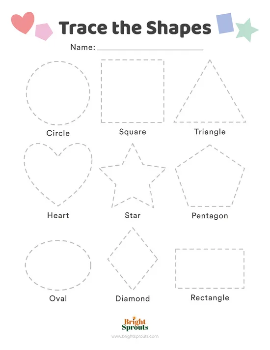 Atividade de Free Geometry Shapes Tracing Worksheets - Folha 1