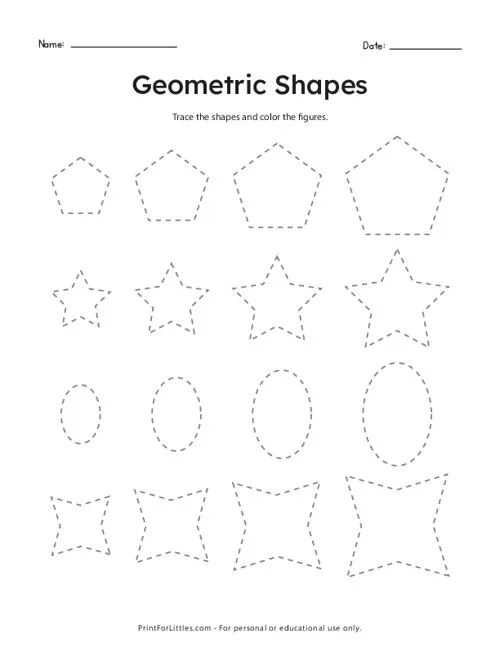 Atividade de Free Geometry Shapes Tracing Worksheets - Folha 3