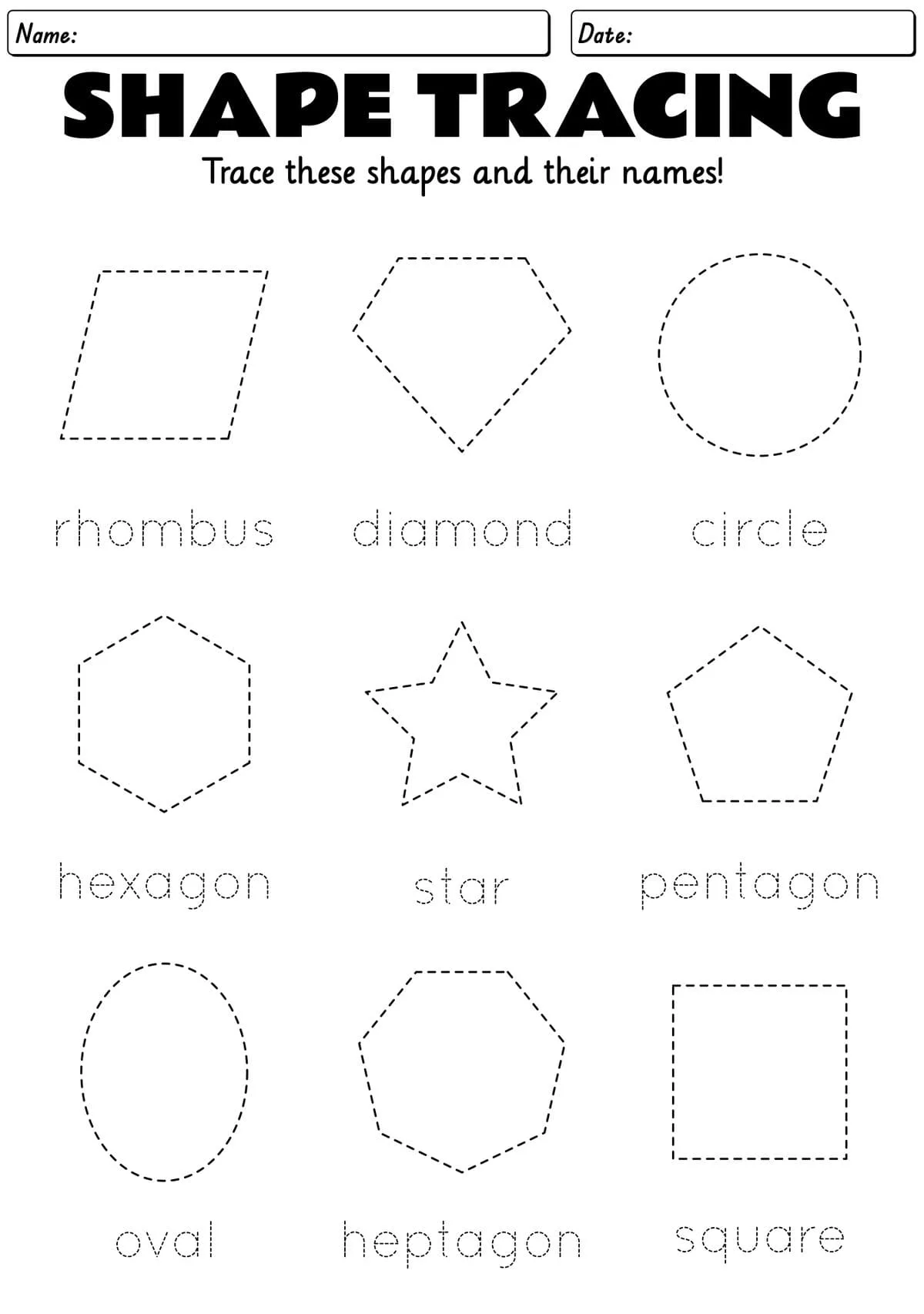 Atividade de Free Geometry Shapes Tracing Worksheets - Folha 6