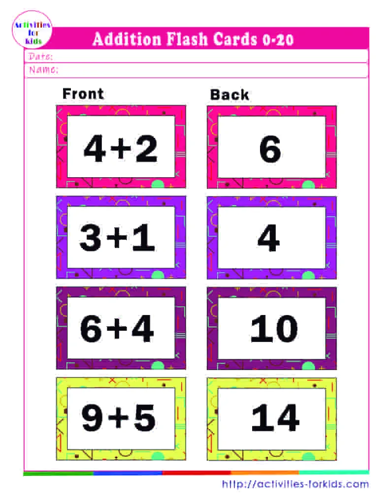 Atividade de Free Printable Addition Flashcards For 1st Grade - Folha 106