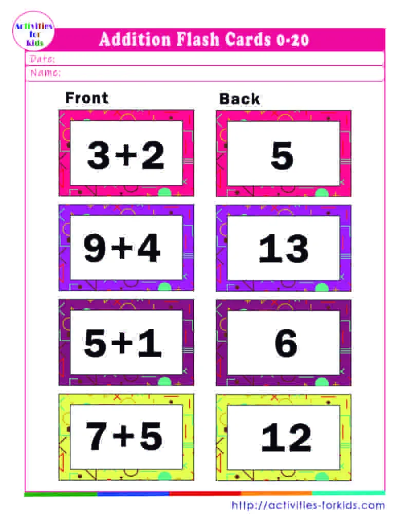 Atividade de Free Printable Addition Flashcards For 1st Grade - Folha 123