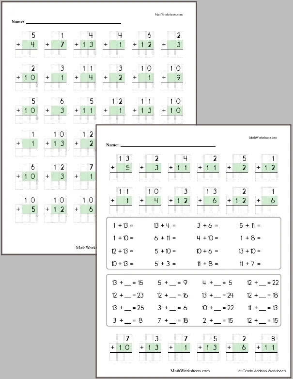 Atividade de Free Printable Addition Flashcards For 1st Grade - Folha 124