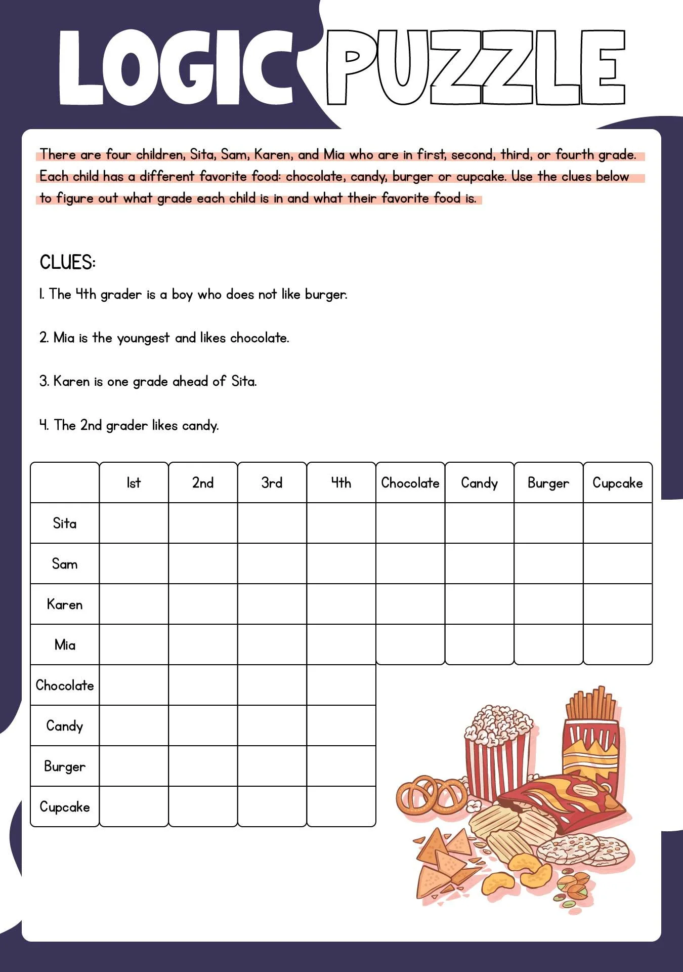 Atividade de Logic Puzzles For Elementary Students Pdf - Folha 1