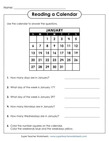 Atividade de Printable Calendar Math For Morning Work - Folha 10