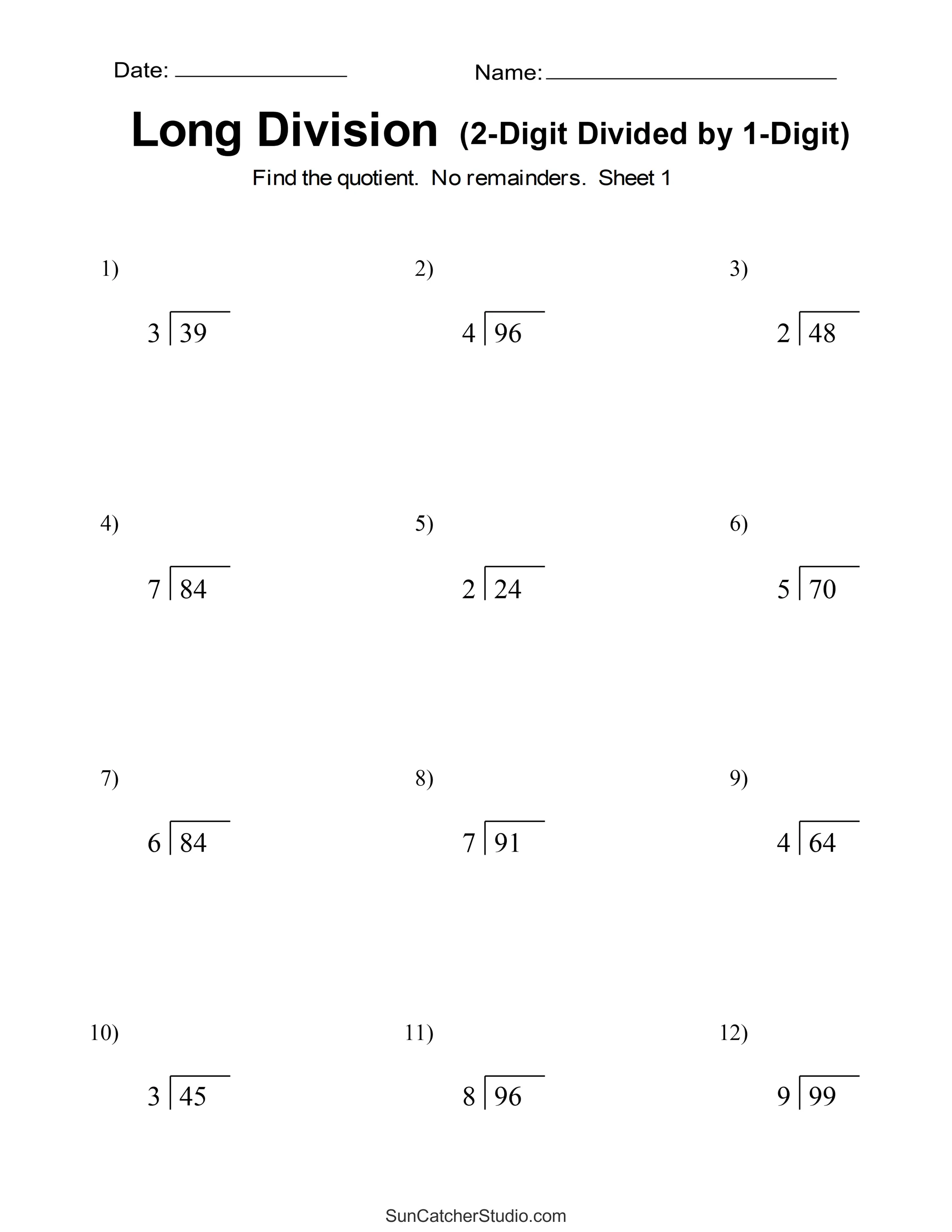 Atividade de Printable Division Practice Sheets 3rd Grade - Folha 9
