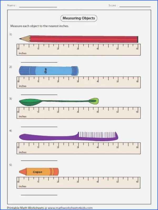 Atividade de Printable Ruler Measurement Practice Sheets - Folha 2