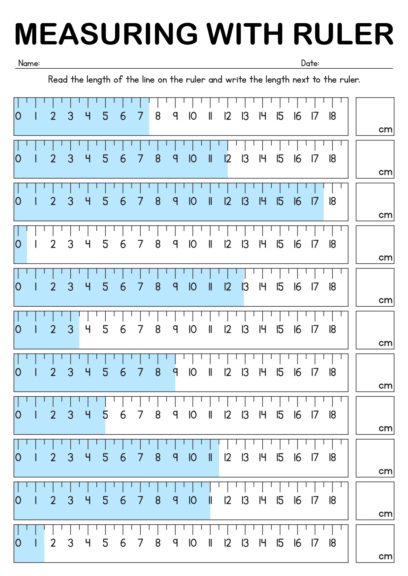 Atividade de Printable Ruler Measurement Practice Sheets - Folha 4