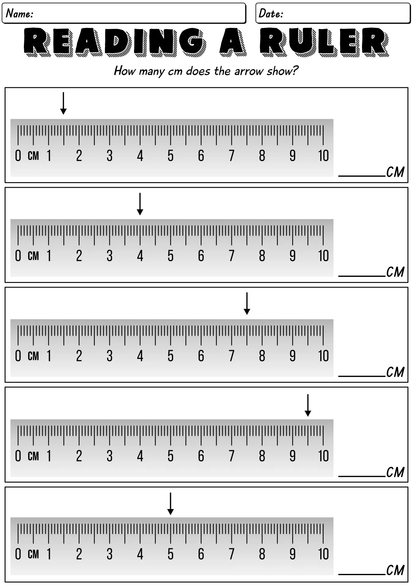 Atividade de Printable Ruler Measurement Practice Sheets - Folha 8