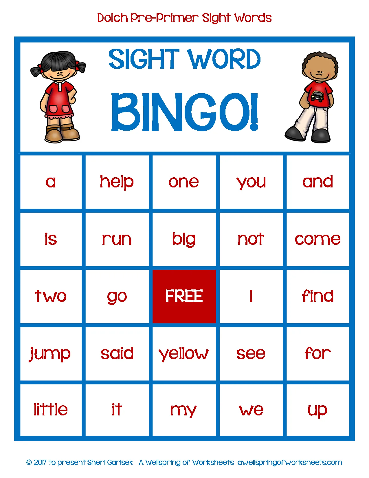 Atividade de Sight Word Bingo Cards Free Printable - Folha 1