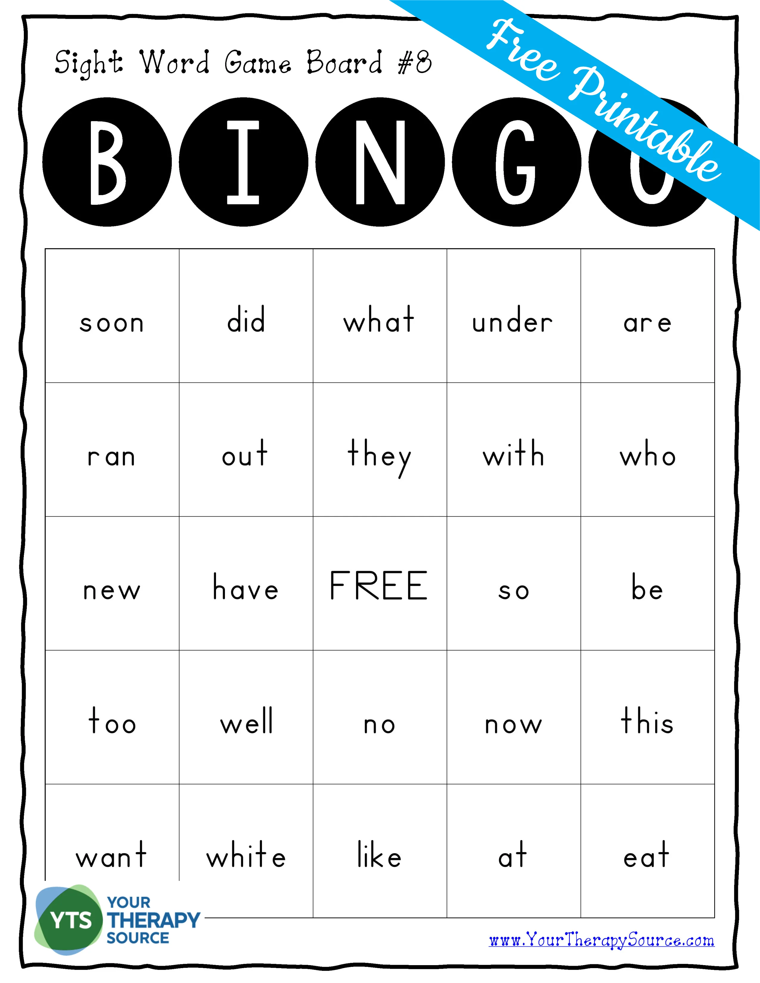 Atividade de Sight Word Bingo Cards Free Printable - Folha 2