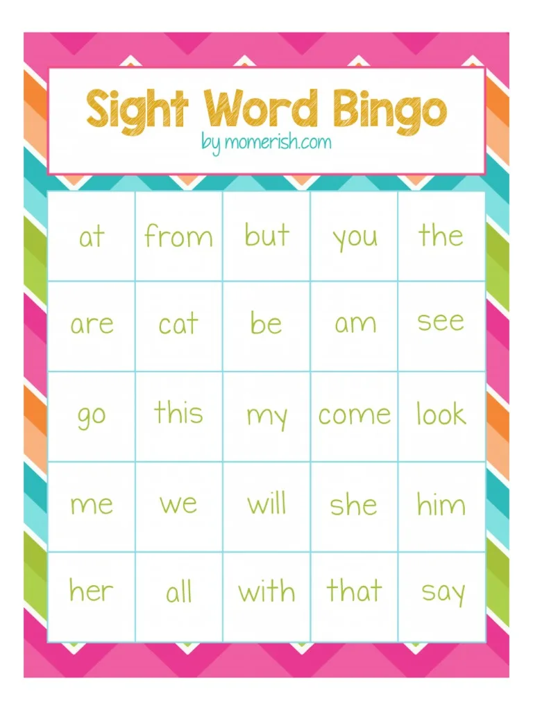 Atividade de Sight Word Bingo Cards Free Printable - Folha 8