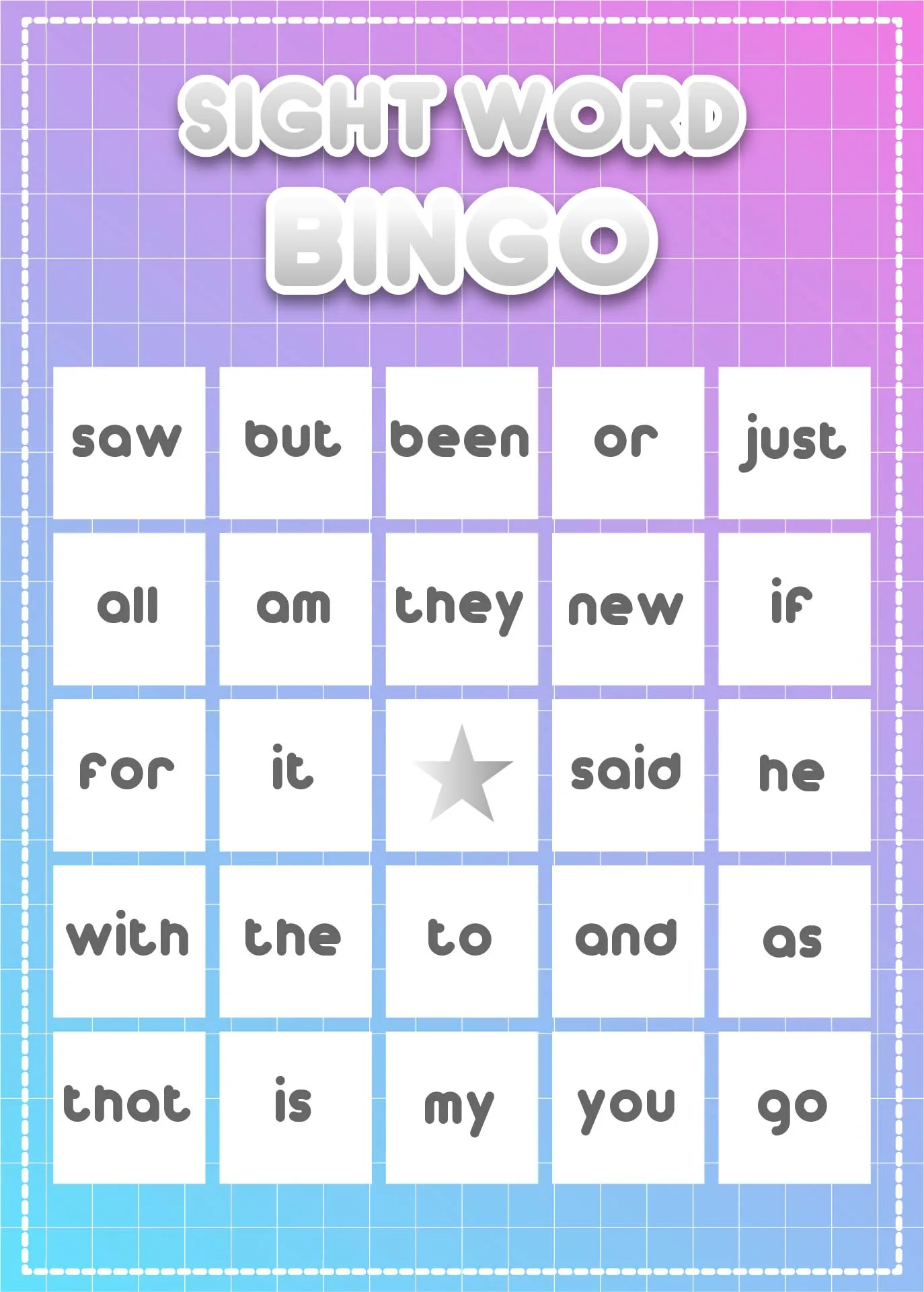 Atividade de Sight Word Bingo Cards Free Printable - Folha 14