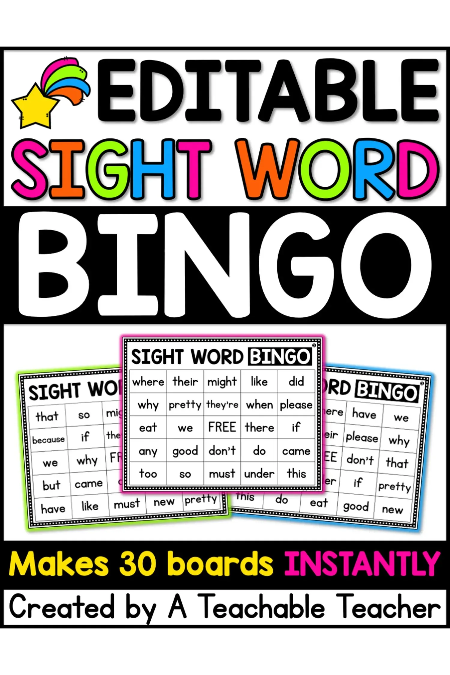 Atividade de Sight Word Bingo Cards Free Printable - Folha 21