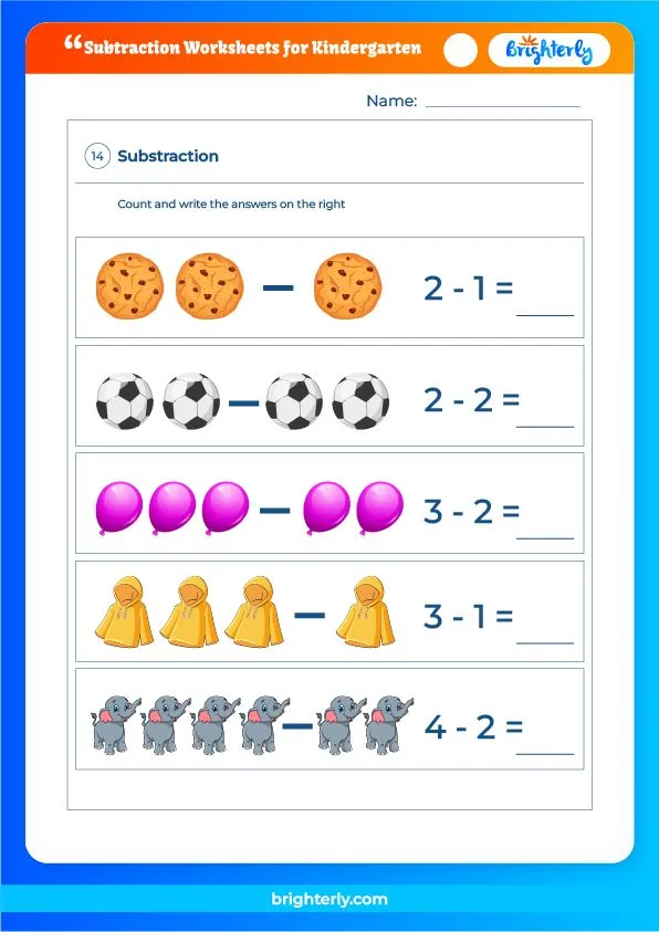 Atividade de Subtraction Worksheets For Kindergarten Pdf - Folha 16