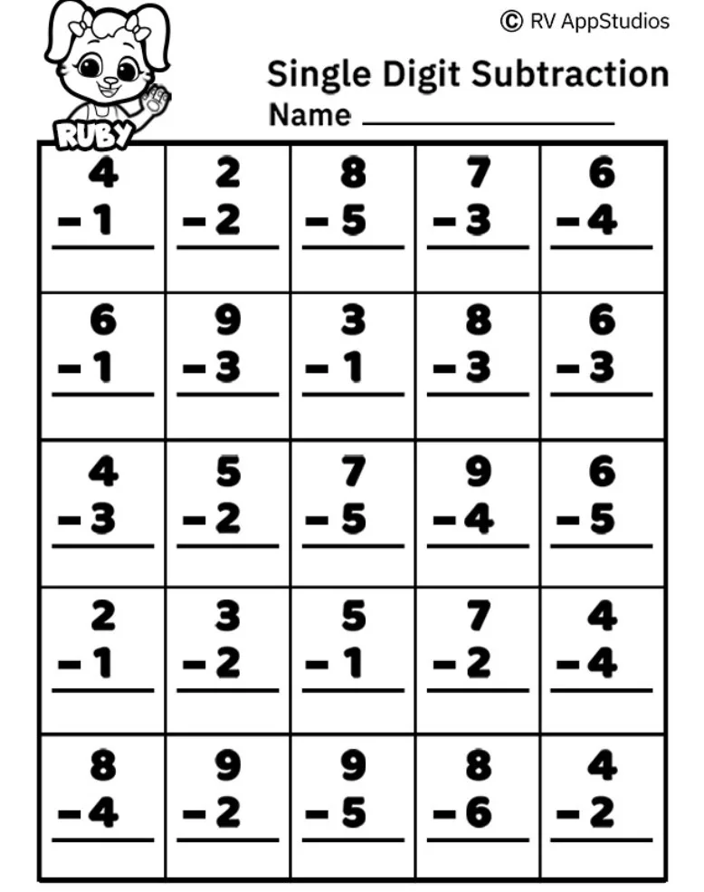 Atividade de Subtraction Worksheets For Kindergarten Pdf - Folha 84