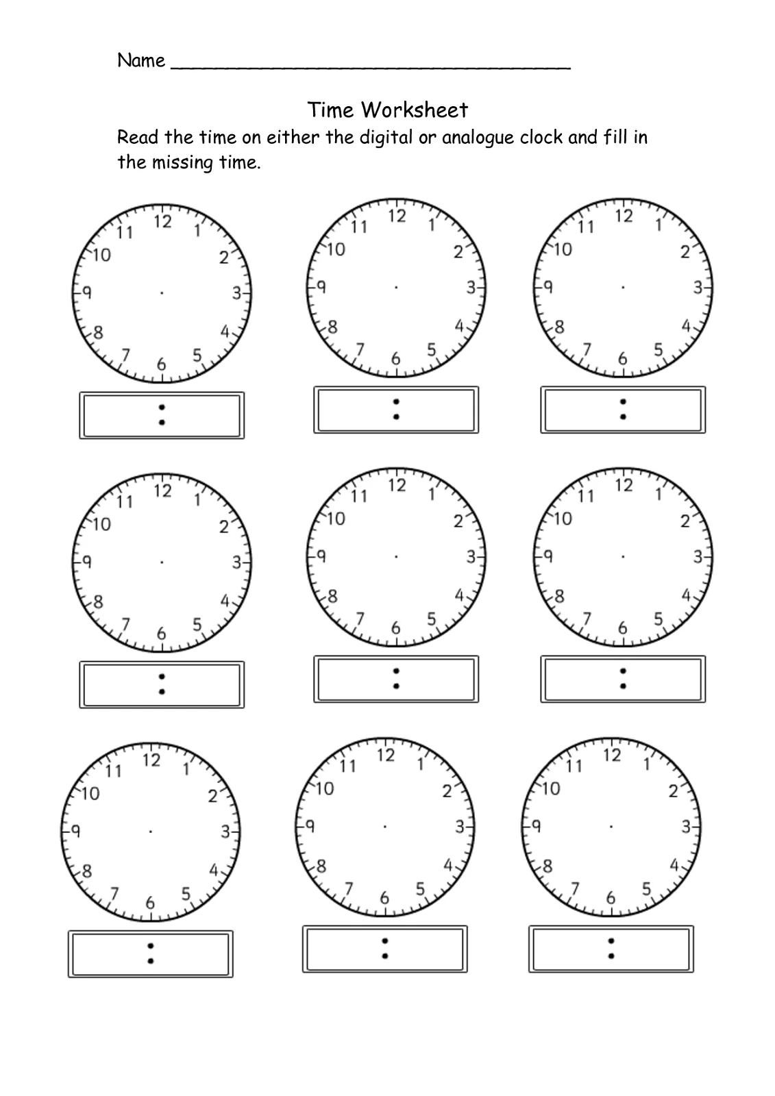 Atividade de Telling Time Clock Faces Printable Free - Folha 1