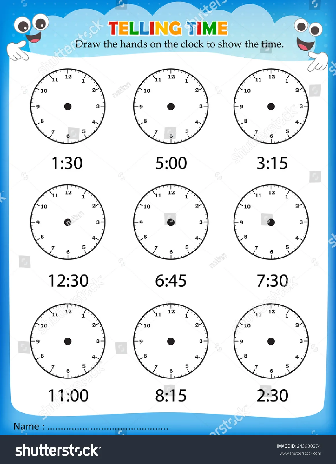 Atividade de Telling Time Clock Faces Printable Free - Folha 15