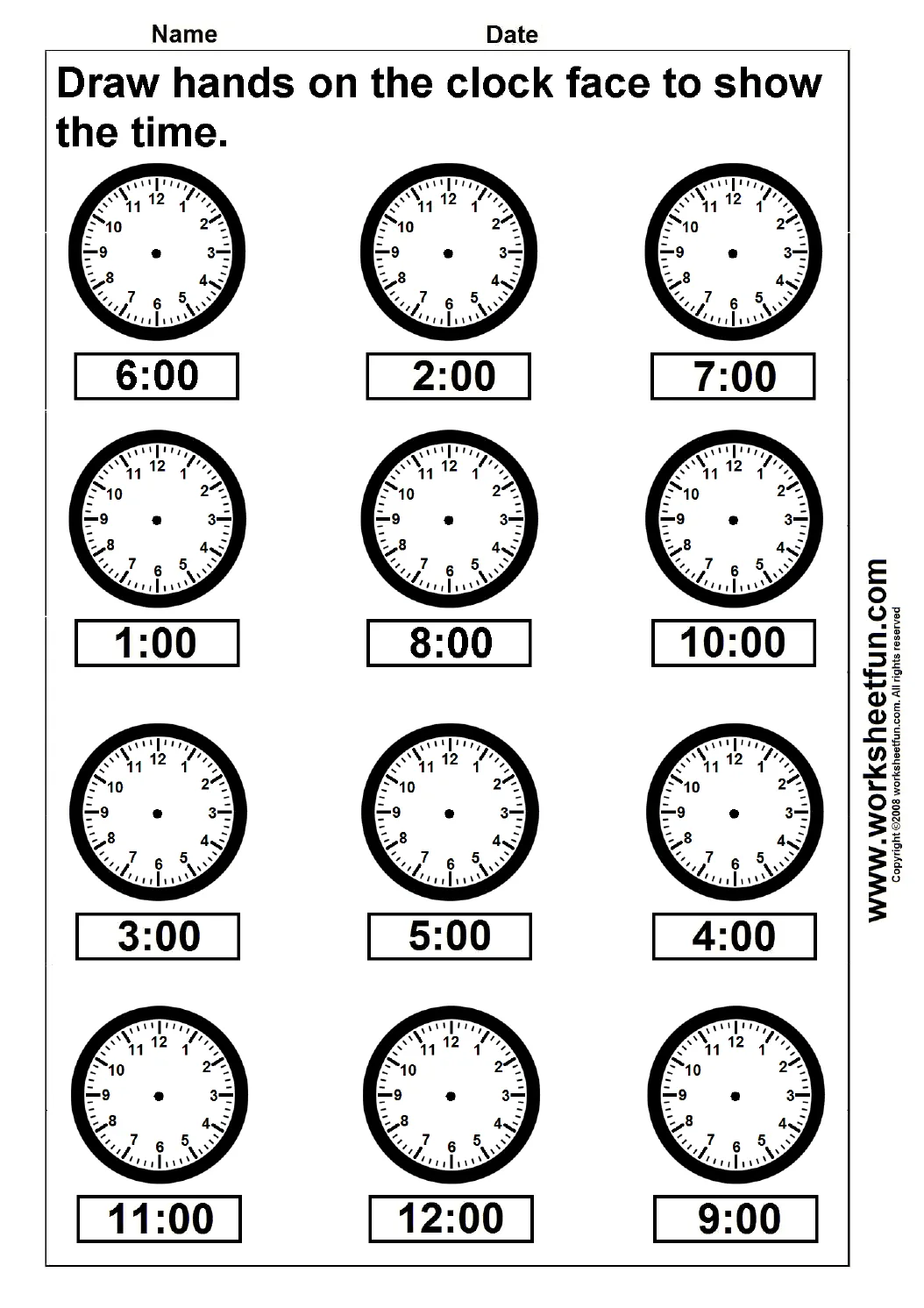 Atividade de Telling Time Clock Faces Printable Free - Folha 20