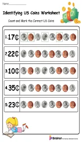 Atividade de Us Coins And Bills Recognition Printables - Folha 7