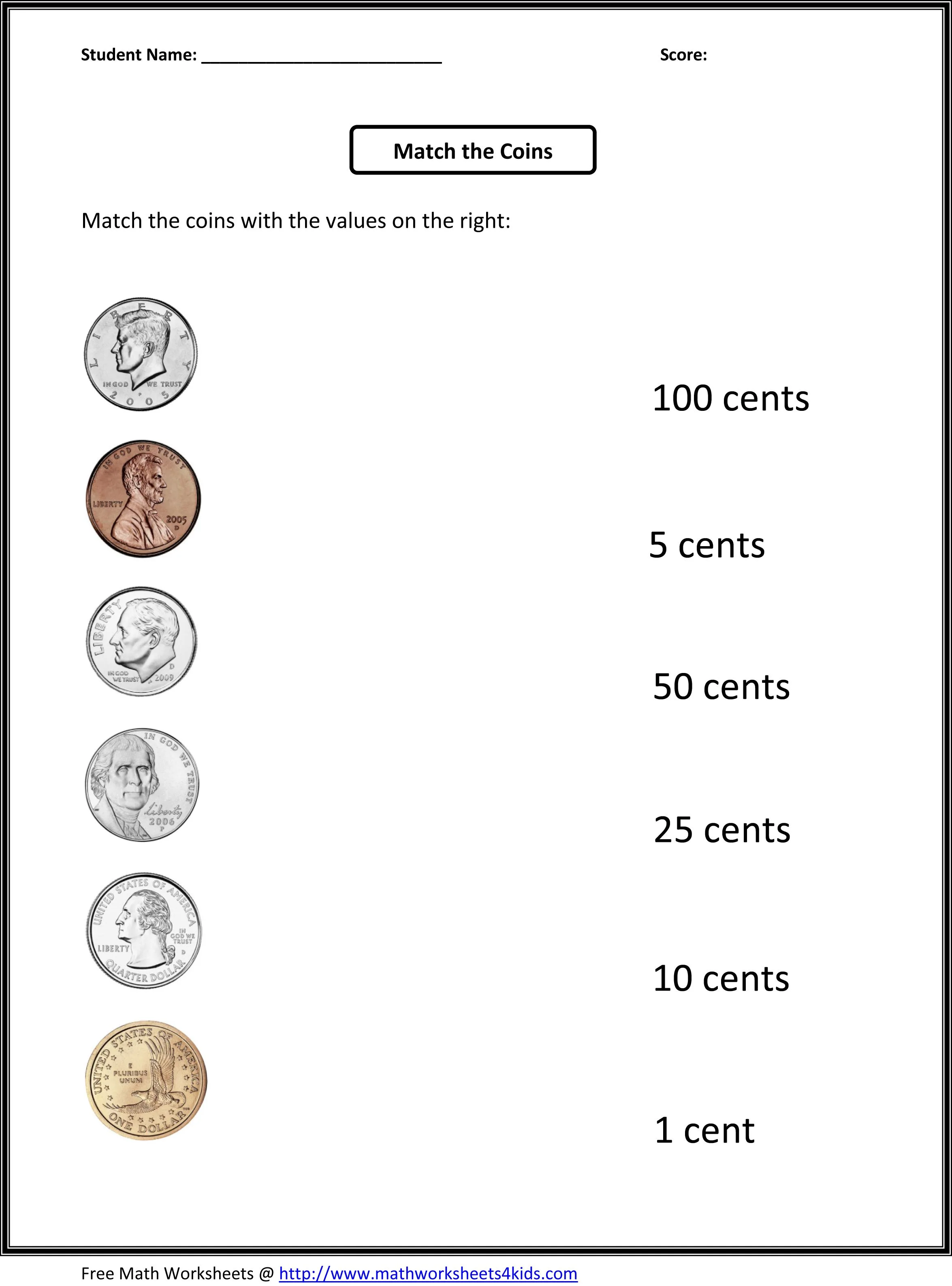 Atividade de Us Coins And Bills Recognition Printables - Folha 10