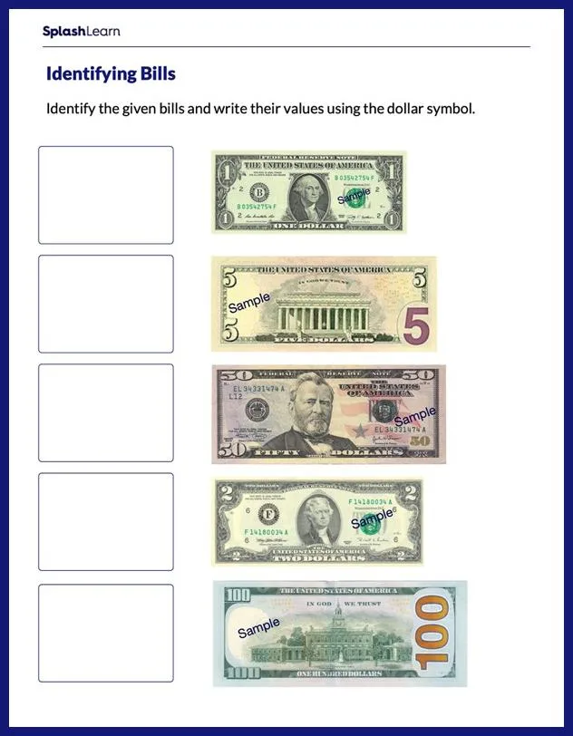 Atividade de Us Coins And Bills Recognition Printables - Folha 12