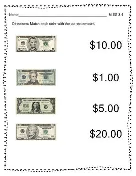 Atividade de Us Coins And Bills Recognition Printables - Folha 14