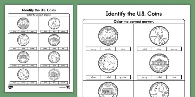 Atividade de Us Coins And Bills Recognition Printables - Folha 15