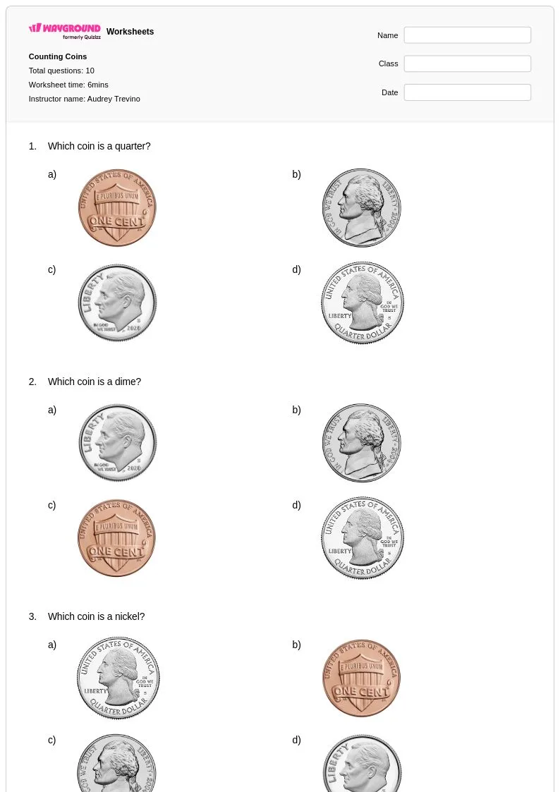 Atividade de Us Coins And Bills Recognition Printables - Folha 20