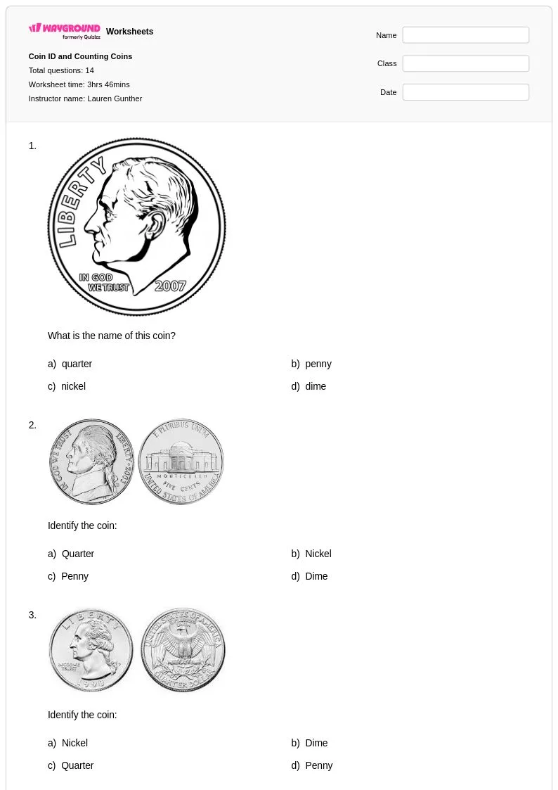 Atividade de Us Coins And Bills Recognition Printables - Folha 23