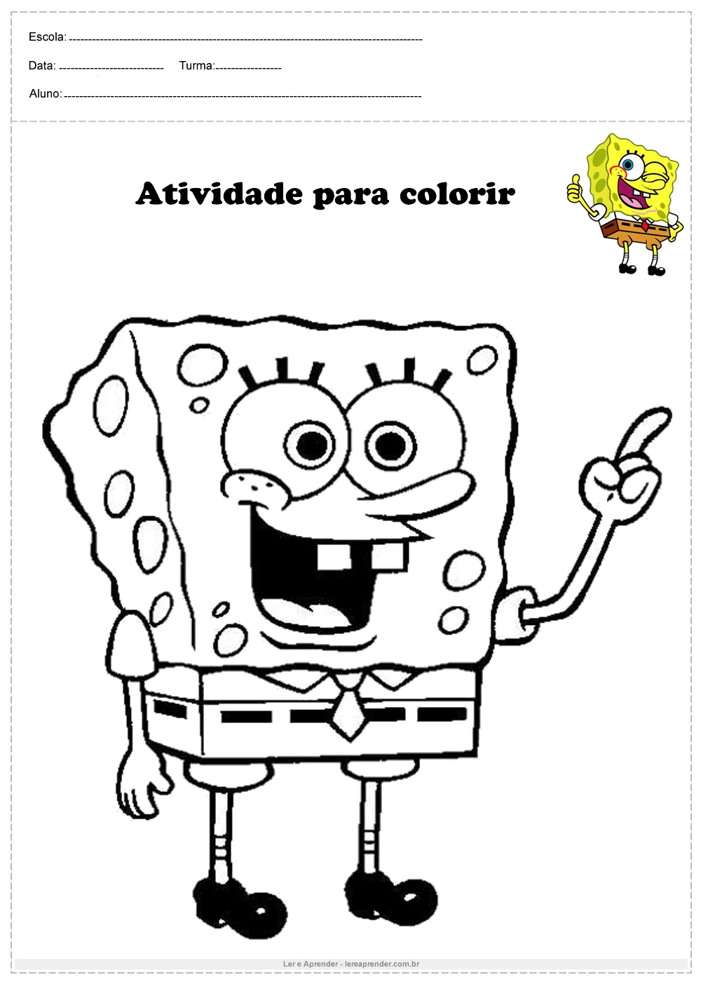 Bob Esponja Para Colorir para download gratuito